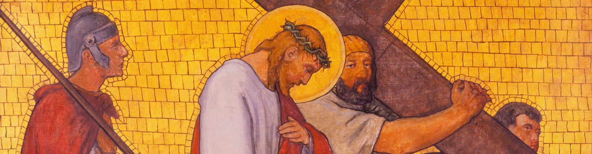 Vuitena estació: Jesús és ajudat pel Cirineu a portar la creu
